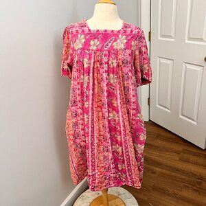 Saybury Vintage Oversized Floral House Dress Cotton Pink Sz L